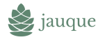 este logo minimalista utiliza un icono de araucaria y el nombre "jauque" en verde claro sobre un fondo gris, manteniendo la conexión con la naturaleza que se veía en el logo anterior de "Jauque Aventura y turismo".