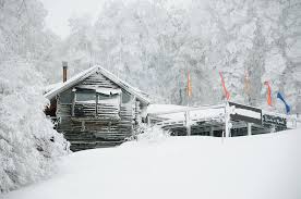 El Rancho de Manolo - Cabaña rústica en la montaña con mucha nieve alrededor y en los techos.