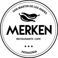 Merken - Logo del restaurante Merken en forma de circulo con fondo blanco y letras negras.