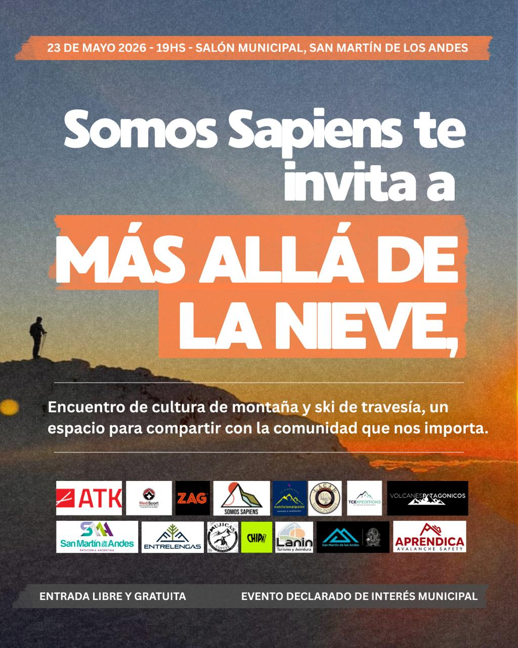 Flyer del evento con una foto de fondo y texto.
